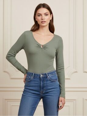 Promesa Smoke Green Long Sleeve Bodysuit Perfect Alone or Great For Layering